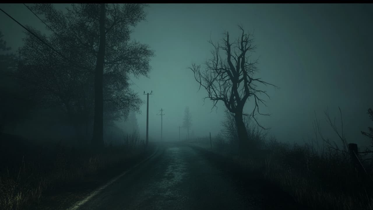 scary tree surrounded by fog at night