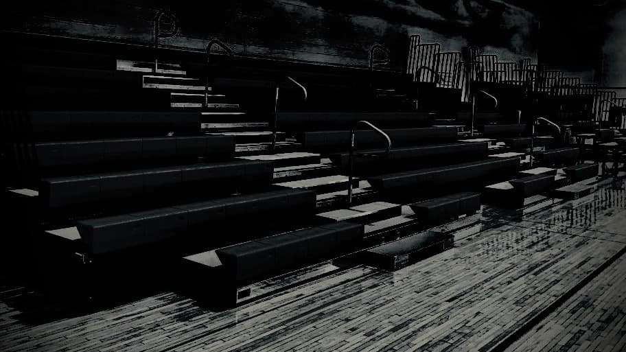 The picture is of bleachers in a gym/physical education classroom.