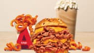 Arby's meat mountain curly fries and a choco shake...